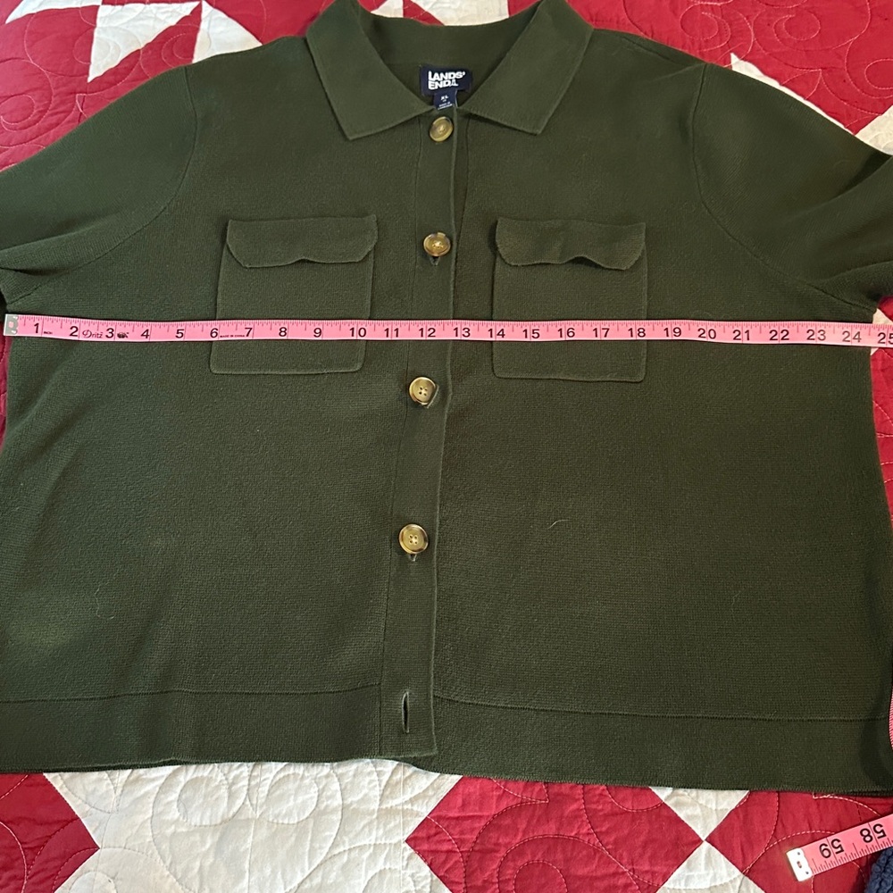 Lands' End Olive Green Sweater Jacket - Picture 5 of 9